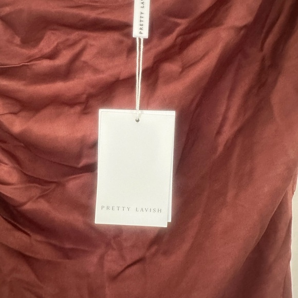 Brown One Shoulder Ruched Gown with Slit - Picture 8 of 9